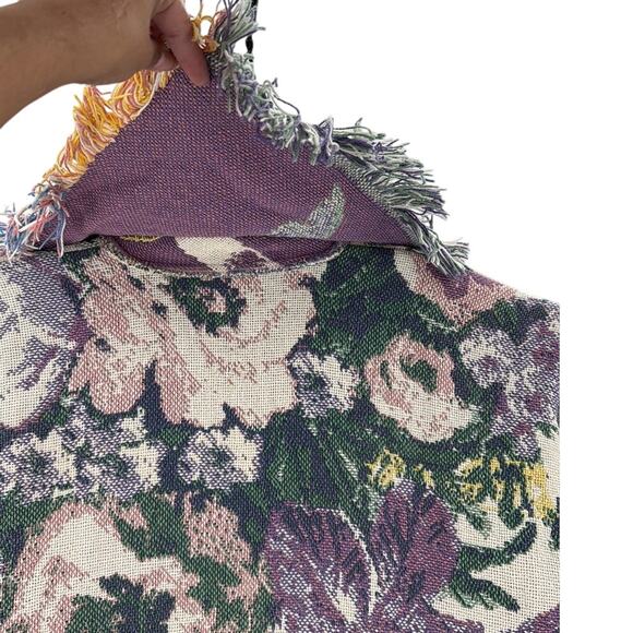 Vintage All in the Bag Coat tapestry blanket fringe 90s cherub open front size L - Picture 9 of 10